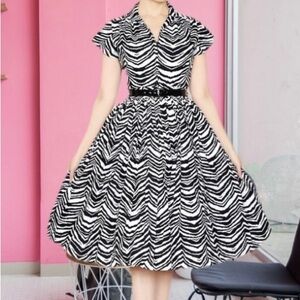 Bernie Dexter Black and White Zebra Print cotton swing Dress Large